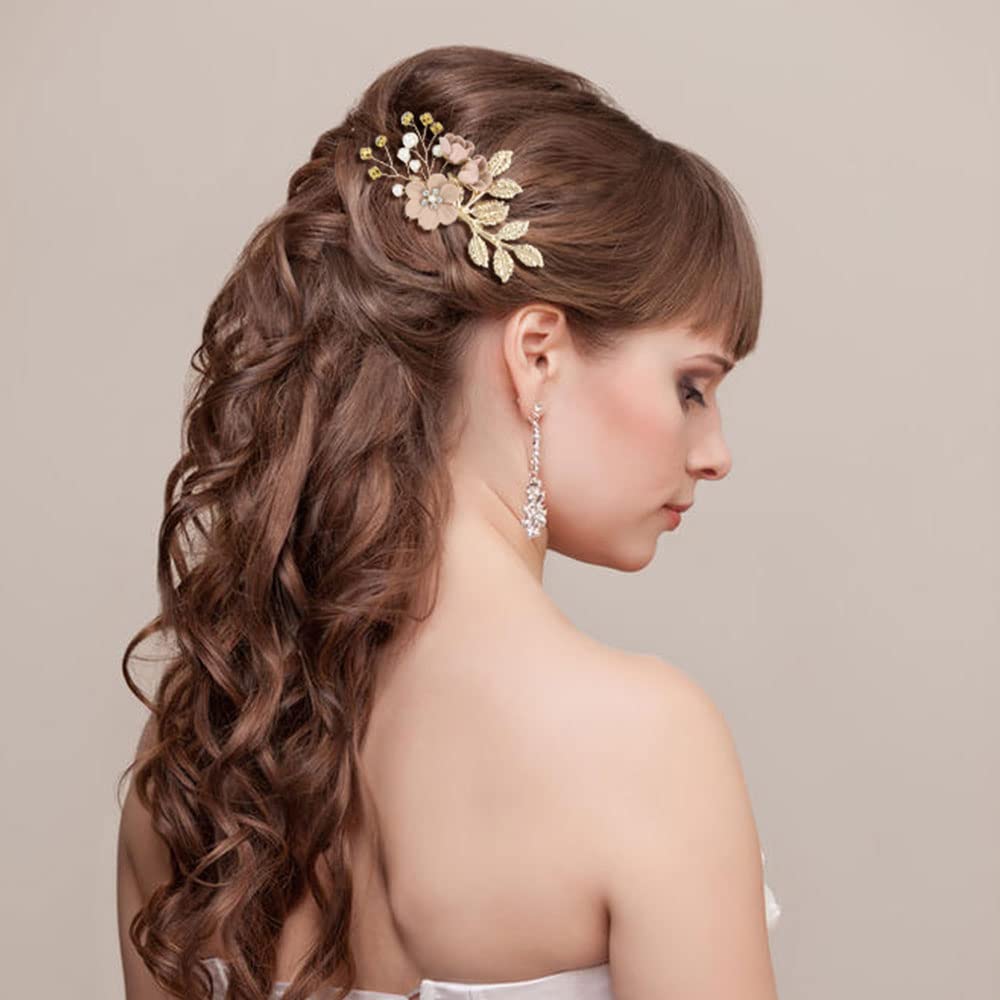 inSowni U-shaped flower pins securing a bridal bun, adding floral accents and stability