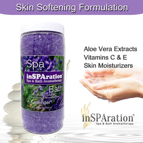 InSPAration crystals dissolving in hot tub showing calming lavender aroma benefit
