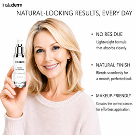 Instaderm ingredients label close-up listing hyaluronic acid and vitamin C