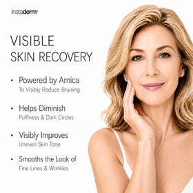 Instaderm tube with cap open displaying applicator and easy daily use benefit