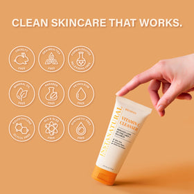 InstaNatural cleanser on bathroom vanity portraying daily routine