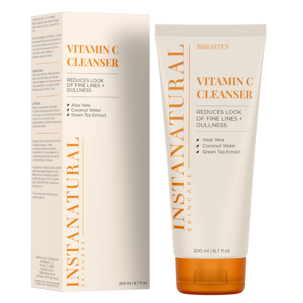 InstaNatural pump and label detail highlighting ingredient list