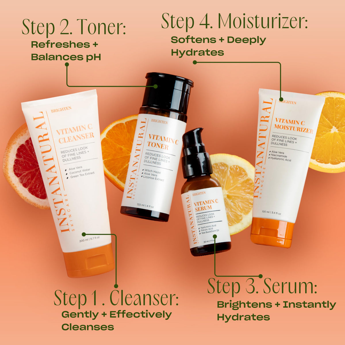 InstaNatural 4 fl oz bottle beside common items illustrating true size benefit