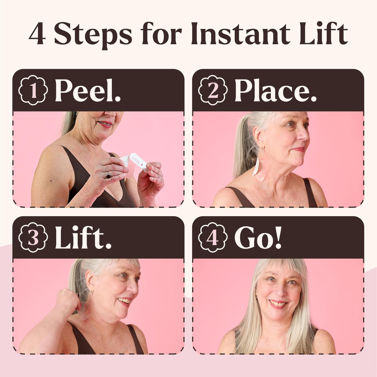 Instant Lifts Skinnies before and after neck comparison, displays visible smoothing effect