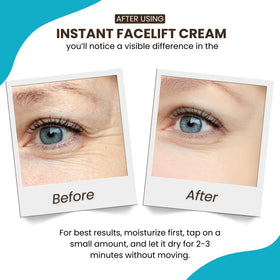 Instantly Ageless application under eye demonstration showing quick visible tightening