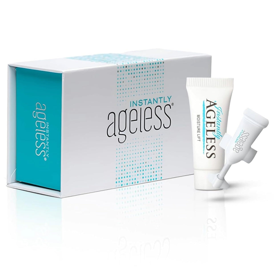 Instantly Ageless front packaging showing 25 vials and benefits
