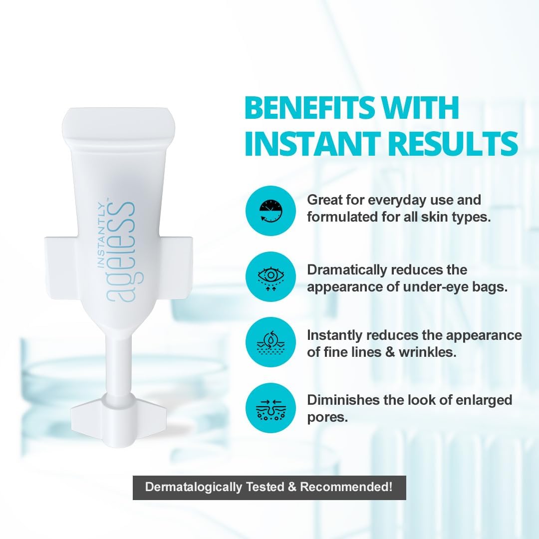 Instantly Ageless vial beside coin showing compact travel-friendly size