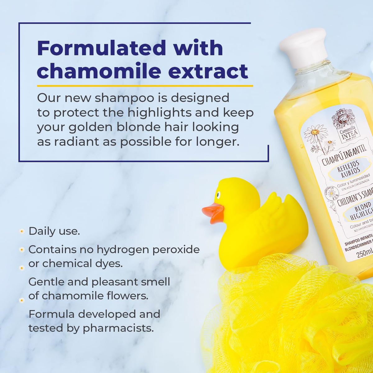 Intea label close-up highlighting chamomile and no-paraben claim benefits