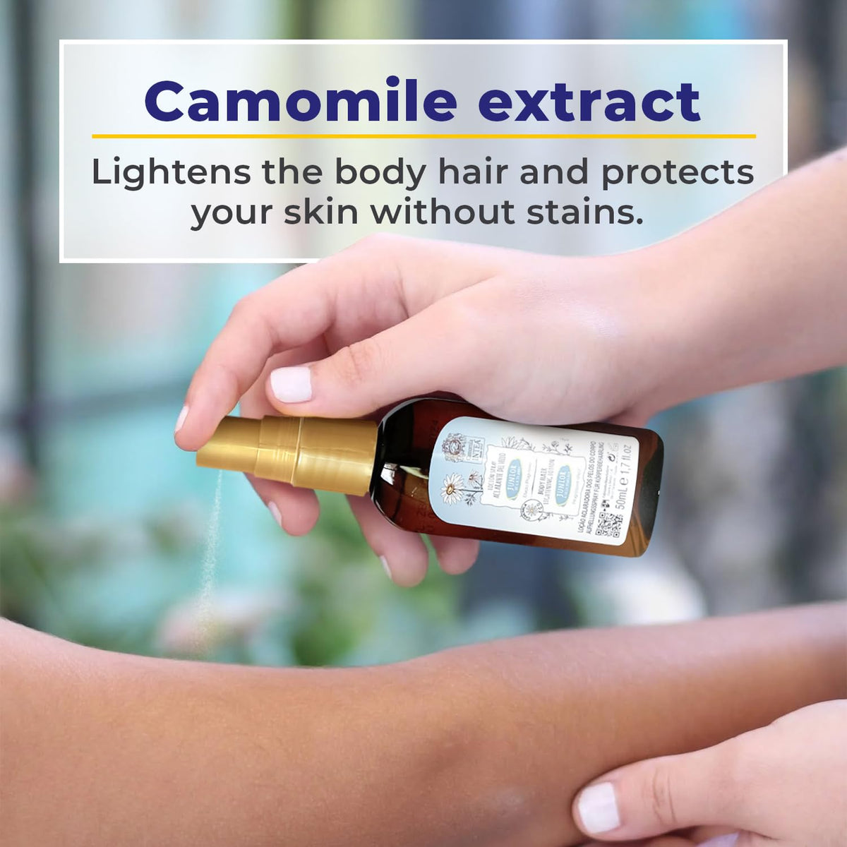 Intea bottle in hand showing 50 ml size and easy portability benefit