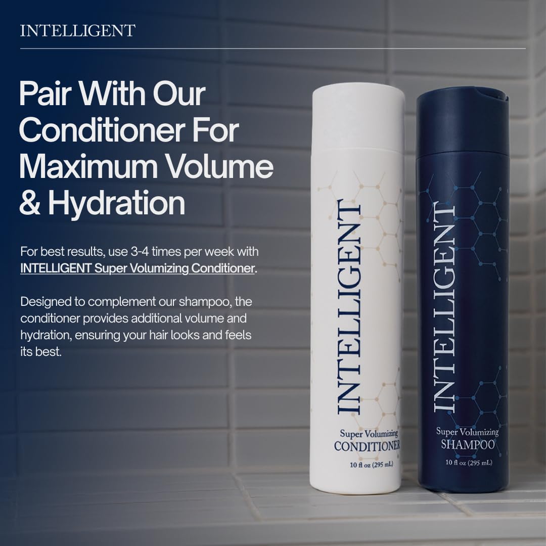 Intelligent Shop bottle next to hairbrush illustrating visible volume improvement