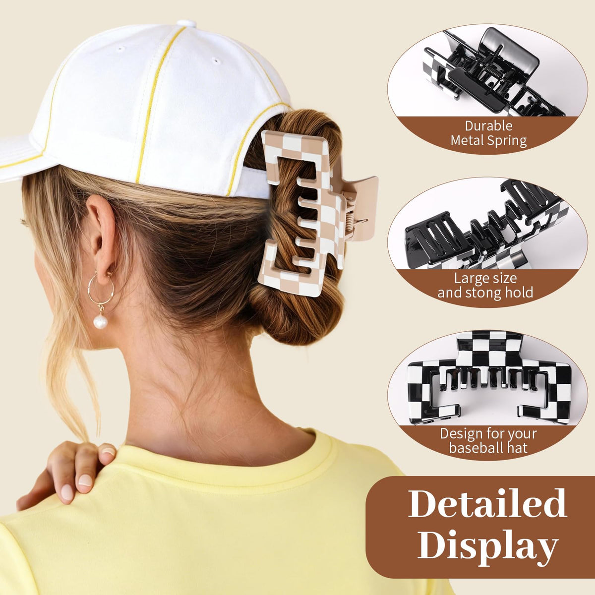 Interesse clip holding hair under a trucker hat demonstrating comfortable cap fit