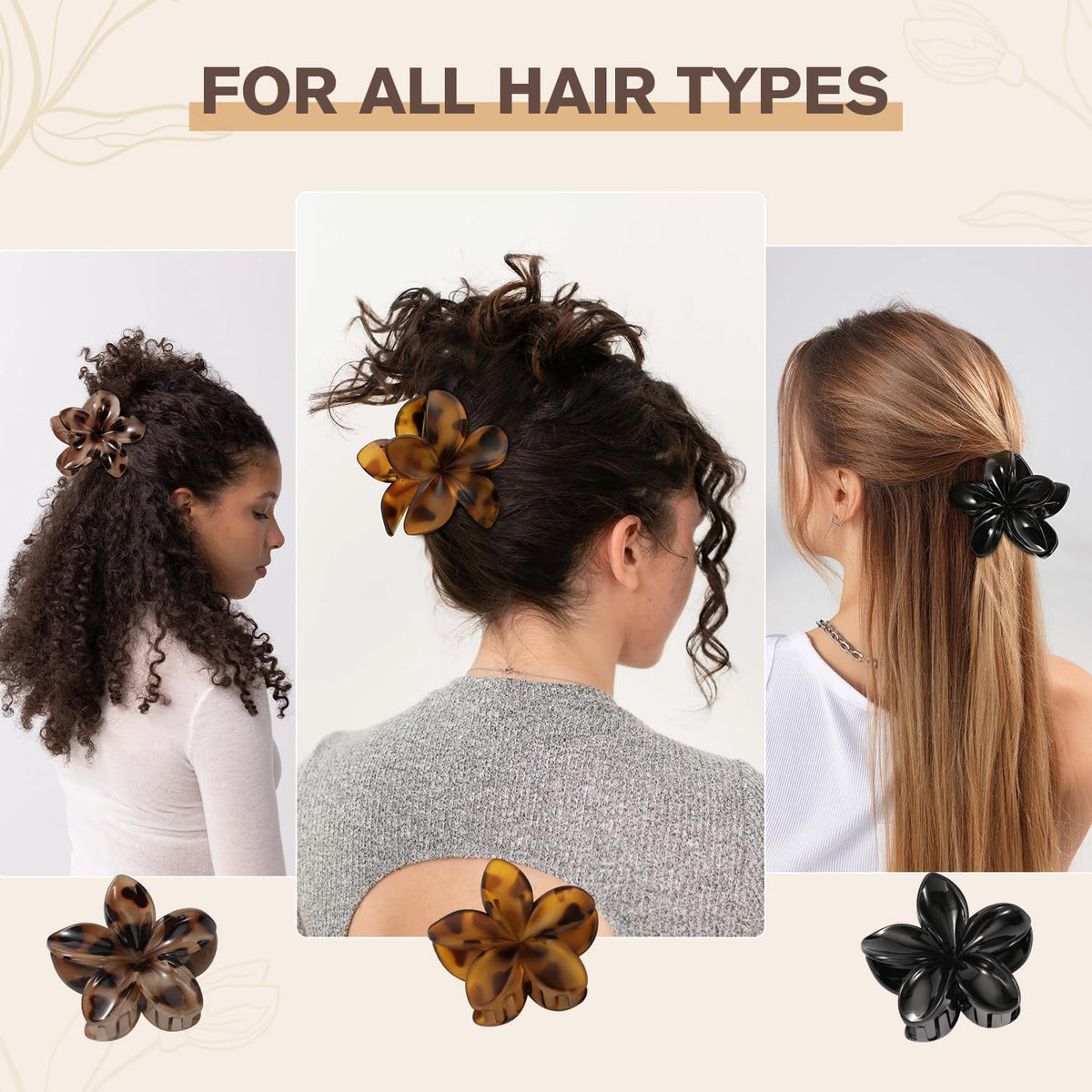 Interesse flat lay of tortoise and black clips showing color mix benefit