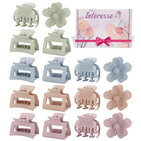 Interesse front packaging showing 16 pastel mini hair clips, easy selection benefit