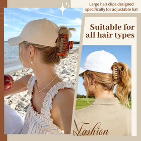 Interesse clip in use with trucker hat showing stable hair and hat comfort
