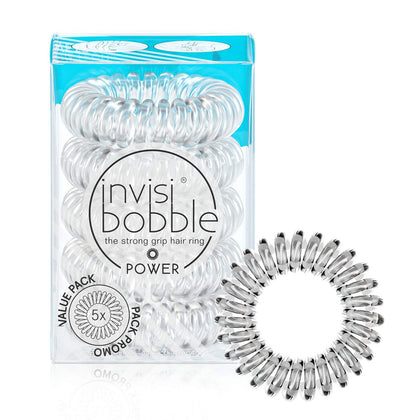 invisibobble front packaging showing five crystal clear ties and benefits