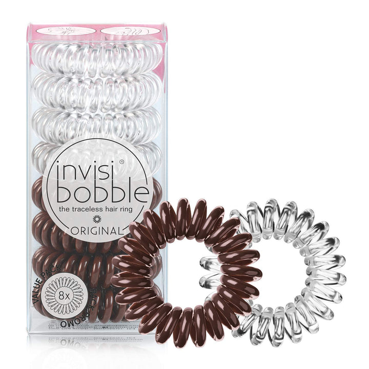 invisibobble front packaging shows pack of eight and clear branding, convenient storage