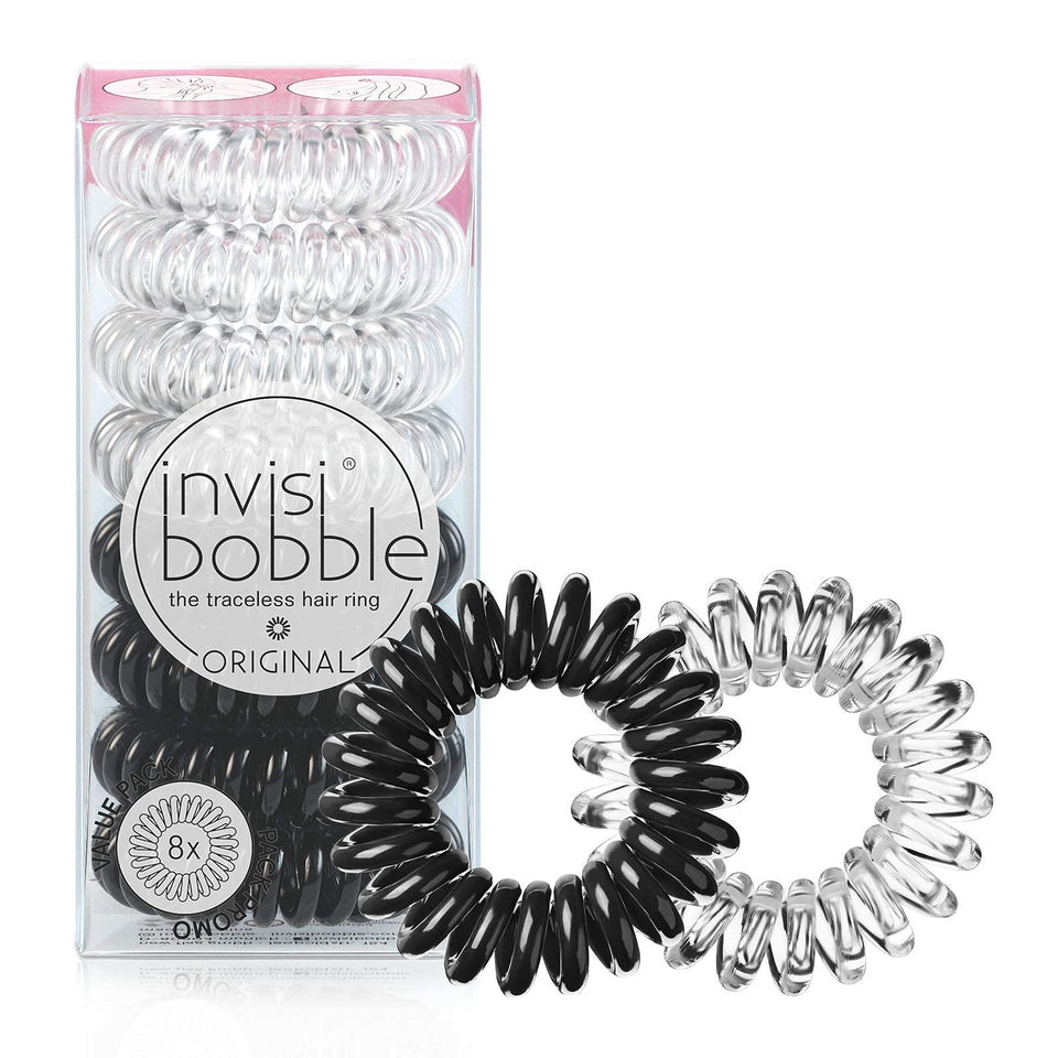 invisibobble front packaging showing pack of eight for simple storage and display