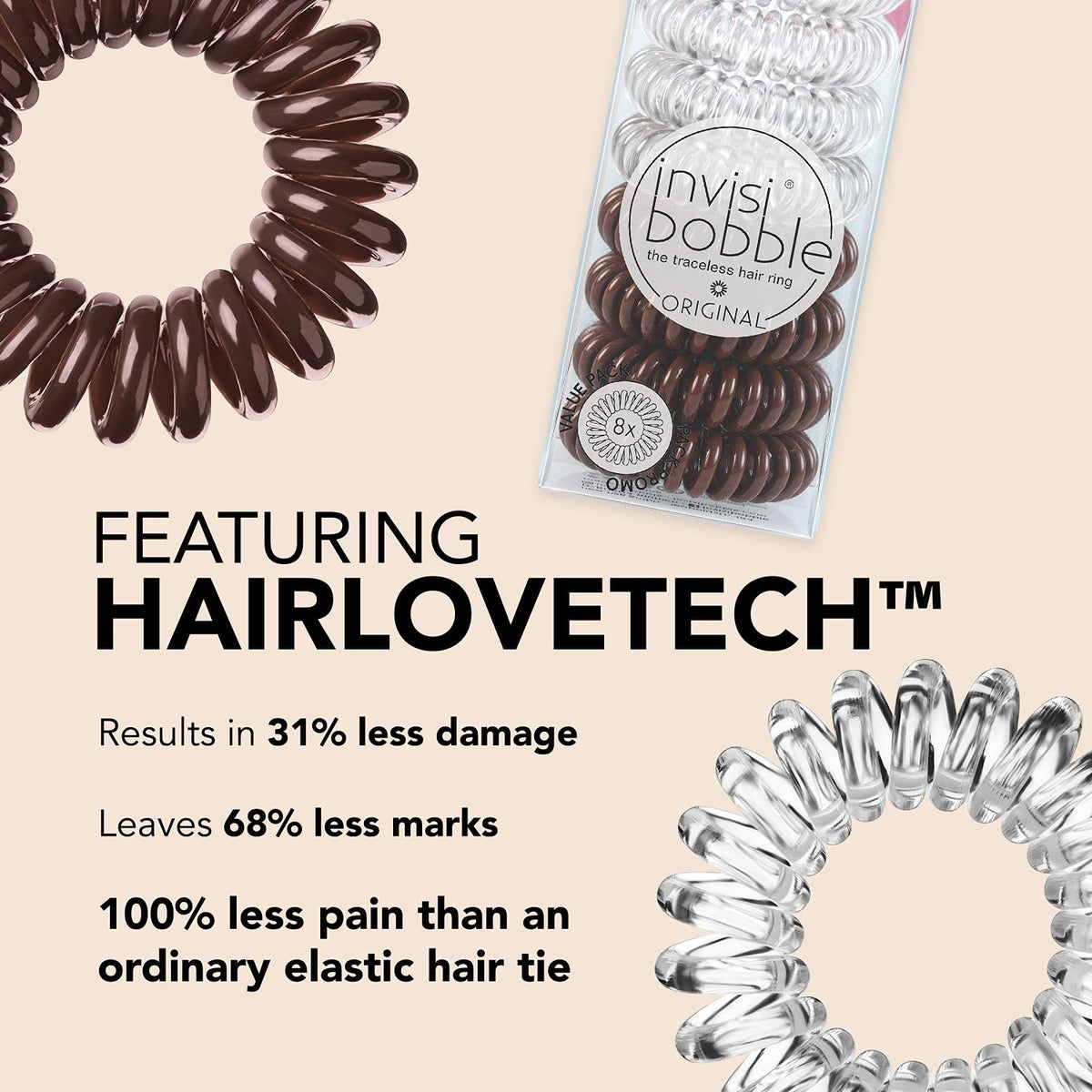invisibobble securing a thick ponytail, firm grip without pulling or creasing hair
