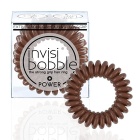 invisibobble power front packaging showing three pretzel brown coils and brand