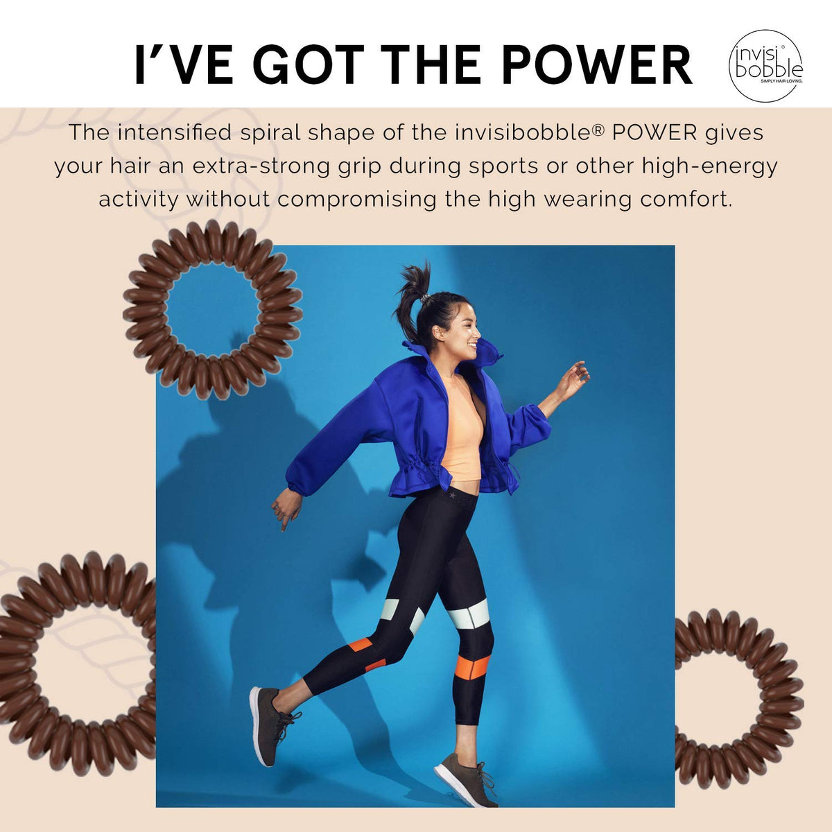 invisibobble power in hair ponytail on active woman demonstrating secure hold