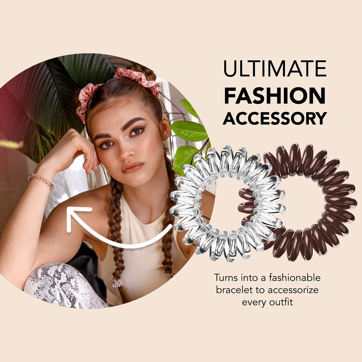 invisibobble pretzel brown and crystal clear stacked, versatile color options displayed