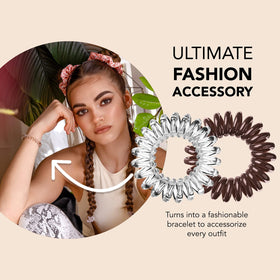 invisibobble pretzel brown and crystal clear stacked, versatile color options displayed