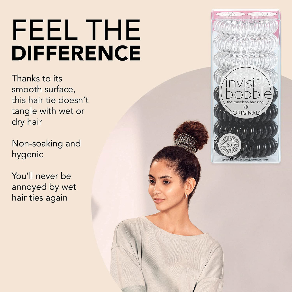 invisibobble true black hair tie holding a ponytail with secure, no-kink benefit