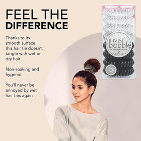 invisibobble true black hair tie holding a ponytail with secure, no-kink benefit