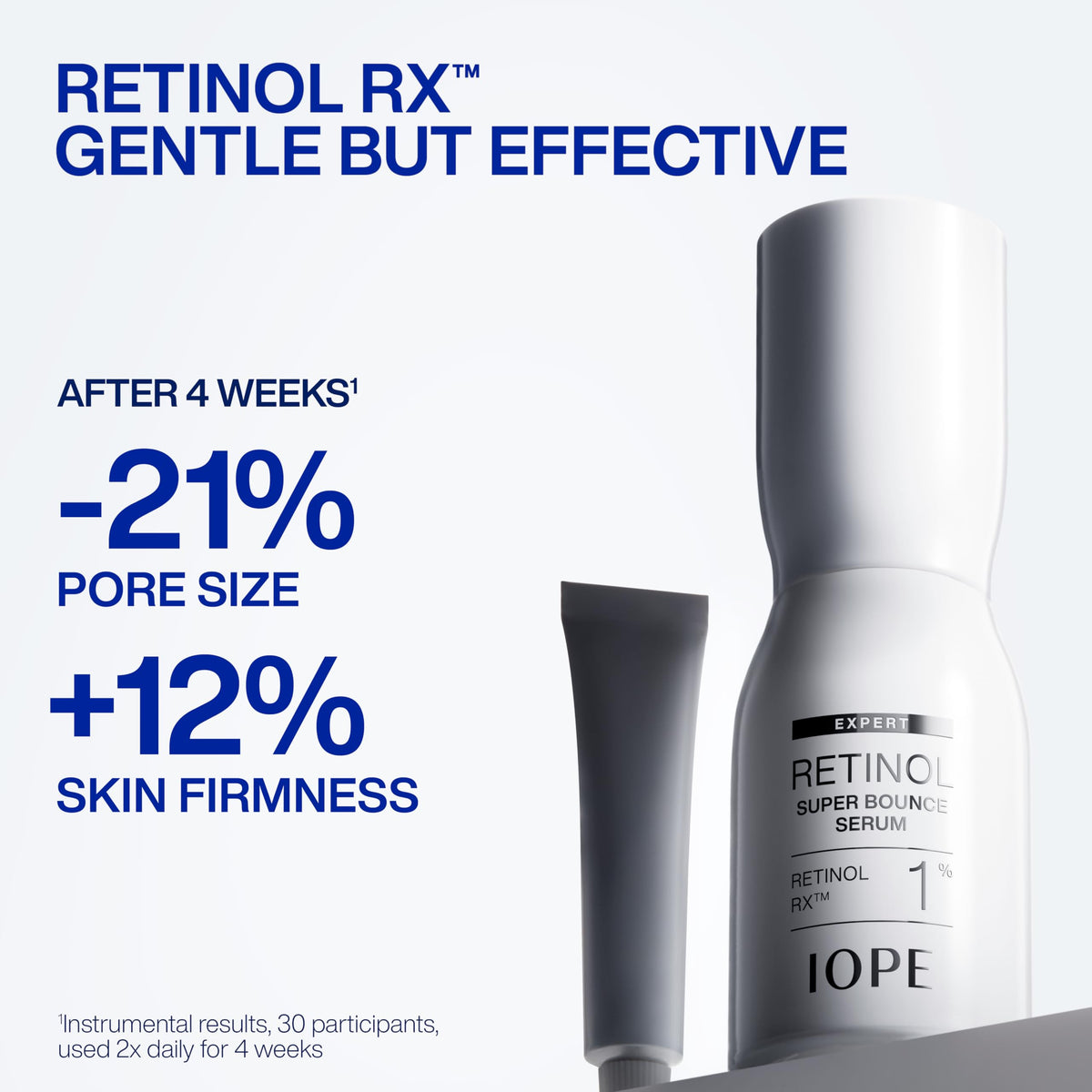 IOPE pump and bottle detail highlighting controlled dispensing benefit