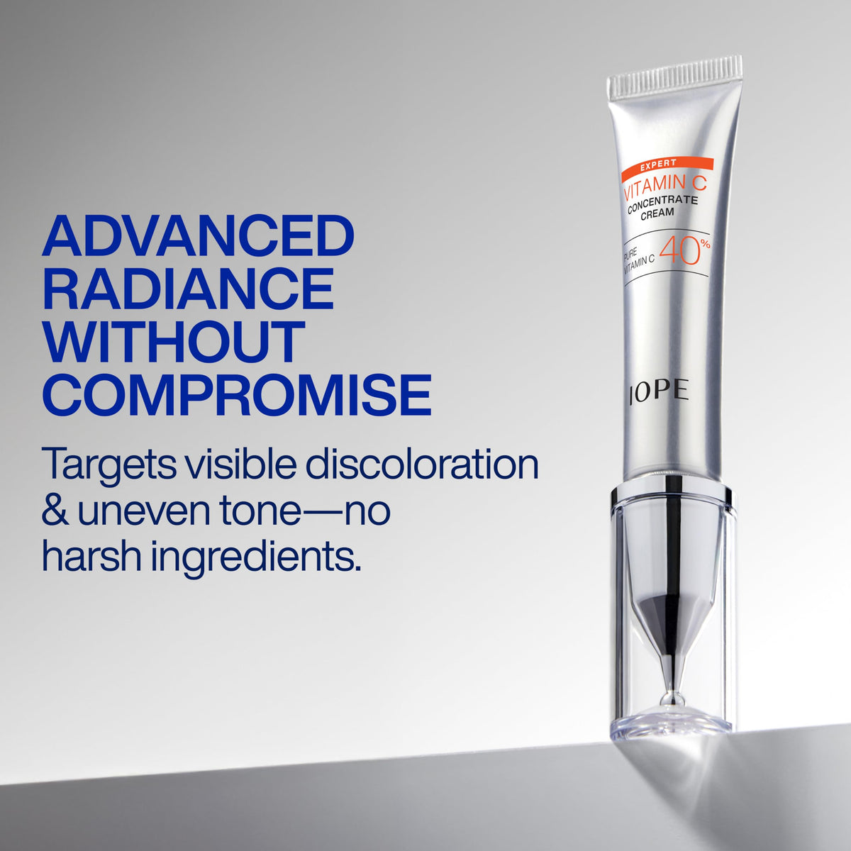 IOPE label highlighting vitamin C, resveratrol, and NMN benefits