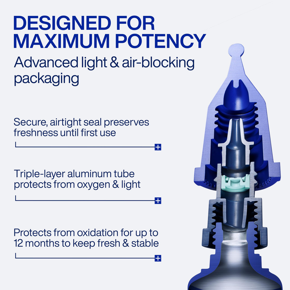 IOPE open tube nozzle emphasizing air-light blocking packaging