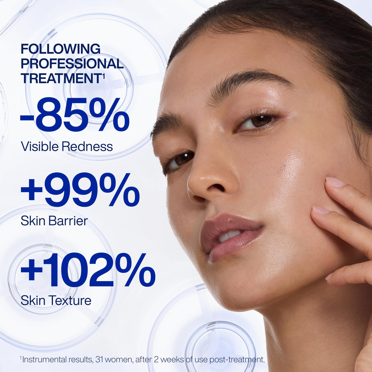 IOPE cream applied to cheek to demonstrate redness-reducing effect