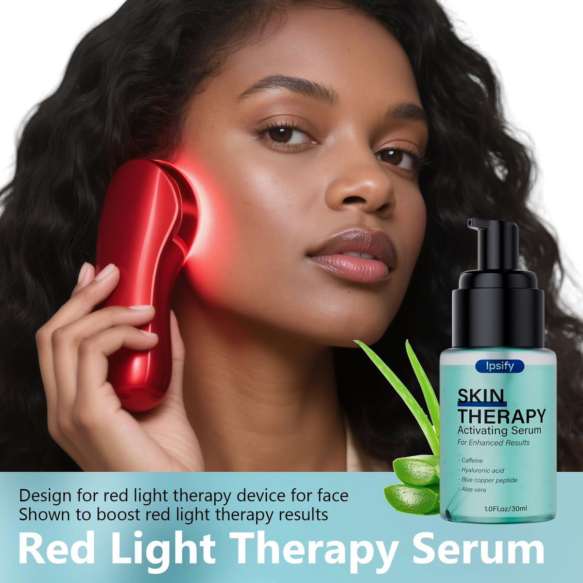 Ipsify application on neck demonstrating coverage and improved hydration during red light routine