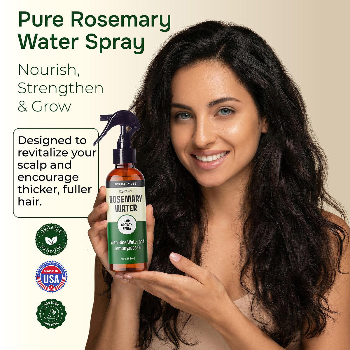 IQNATURAL scalp application showing targeted misting and easy massage benefit