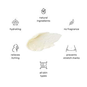 Irene Organics application on belly demonstrating soothing hydration benefit