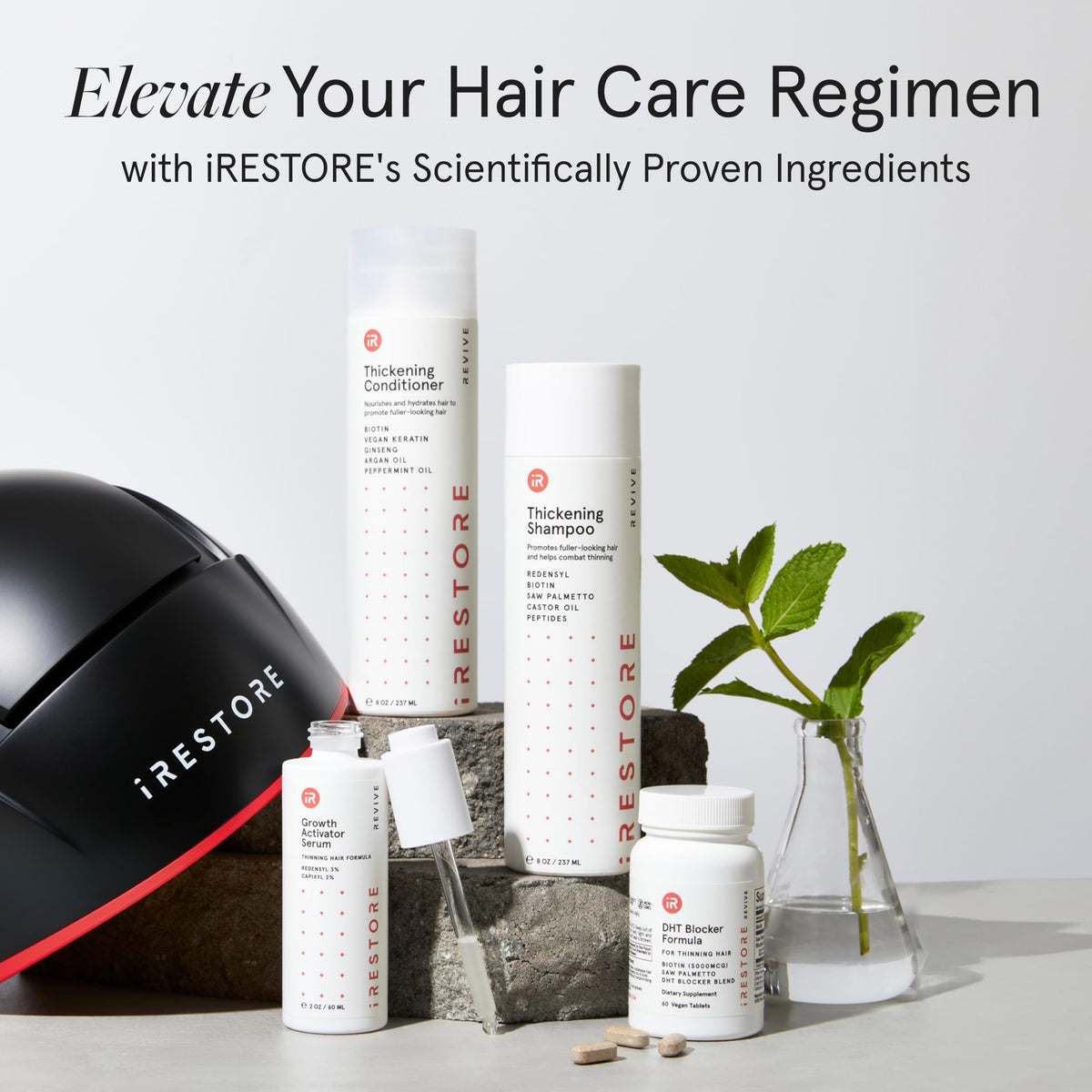 iRestore open cap pouring shampoo to show easy dispensing