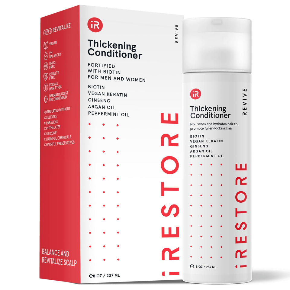 iRestore front packaging bottle showing product benefits and volume