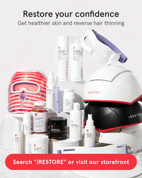 iRestore in bathroom setting to show routine-friendly lifestyle benefit