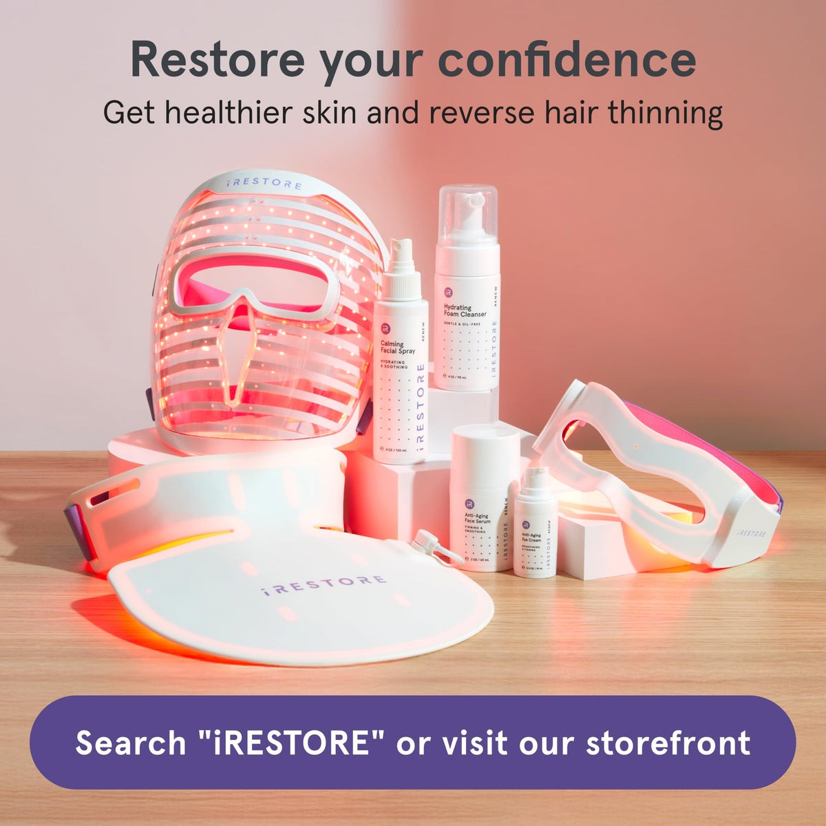 iRestore mask in bedroom lifestyle setting showing daily wellness ritual benefit