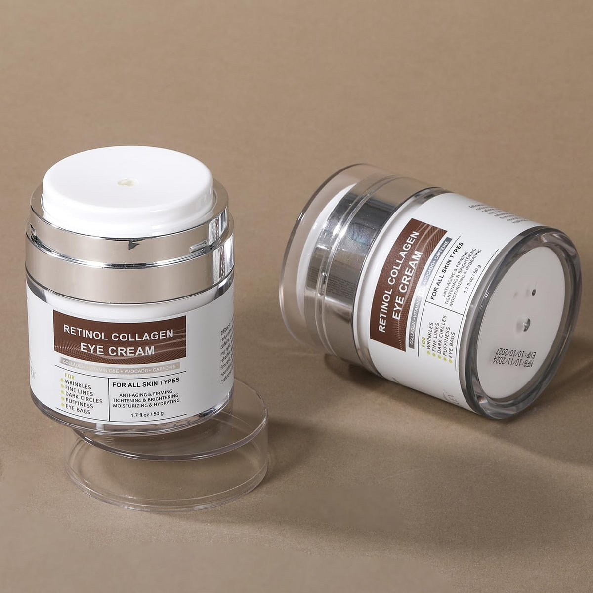 IREV eye cream on bathroom shelf in lifestyle setting conveying daily routine benefit