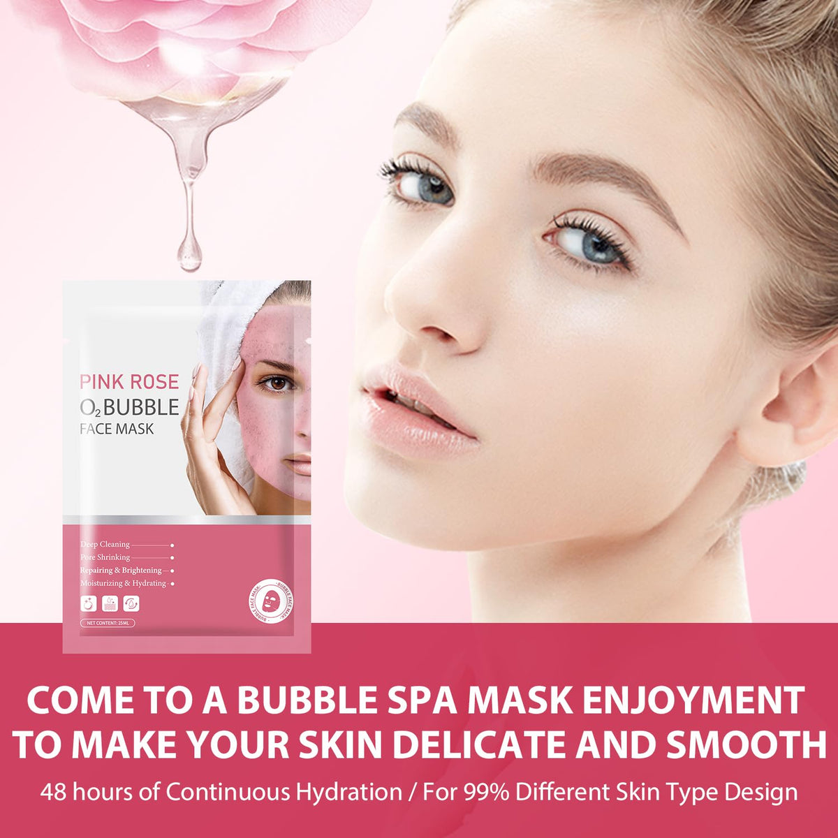 IREV model wearing mask showing comfortable fit and bubble development