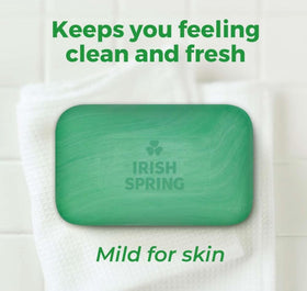 Irish Spring single bar close-up highlighting aloe-infused smooth surface benefit