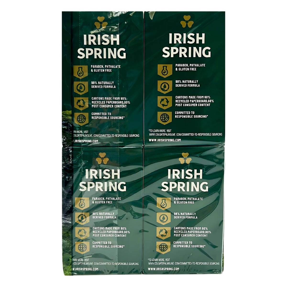 Irish Spring bar close-up showing texture and gentle flaxseed oil benefit