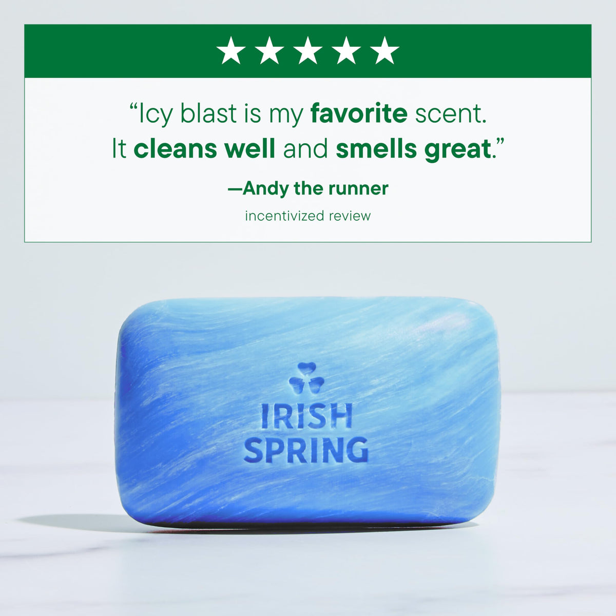Irish Spring lathered bar in hand demonstrating rich foam and cleansing benefit
