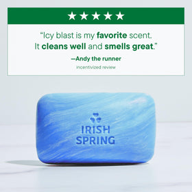 Irish Spring lathered bar in hand demonstrating rich foam and cleansing benefit