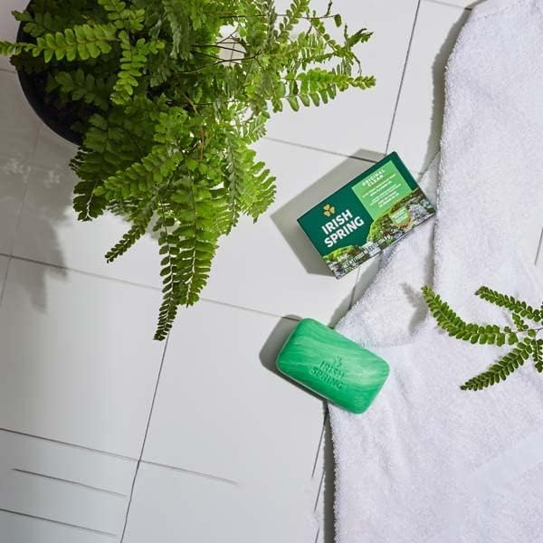 Irish Spring bar sitting on draining dish preserving soap and reducing waste