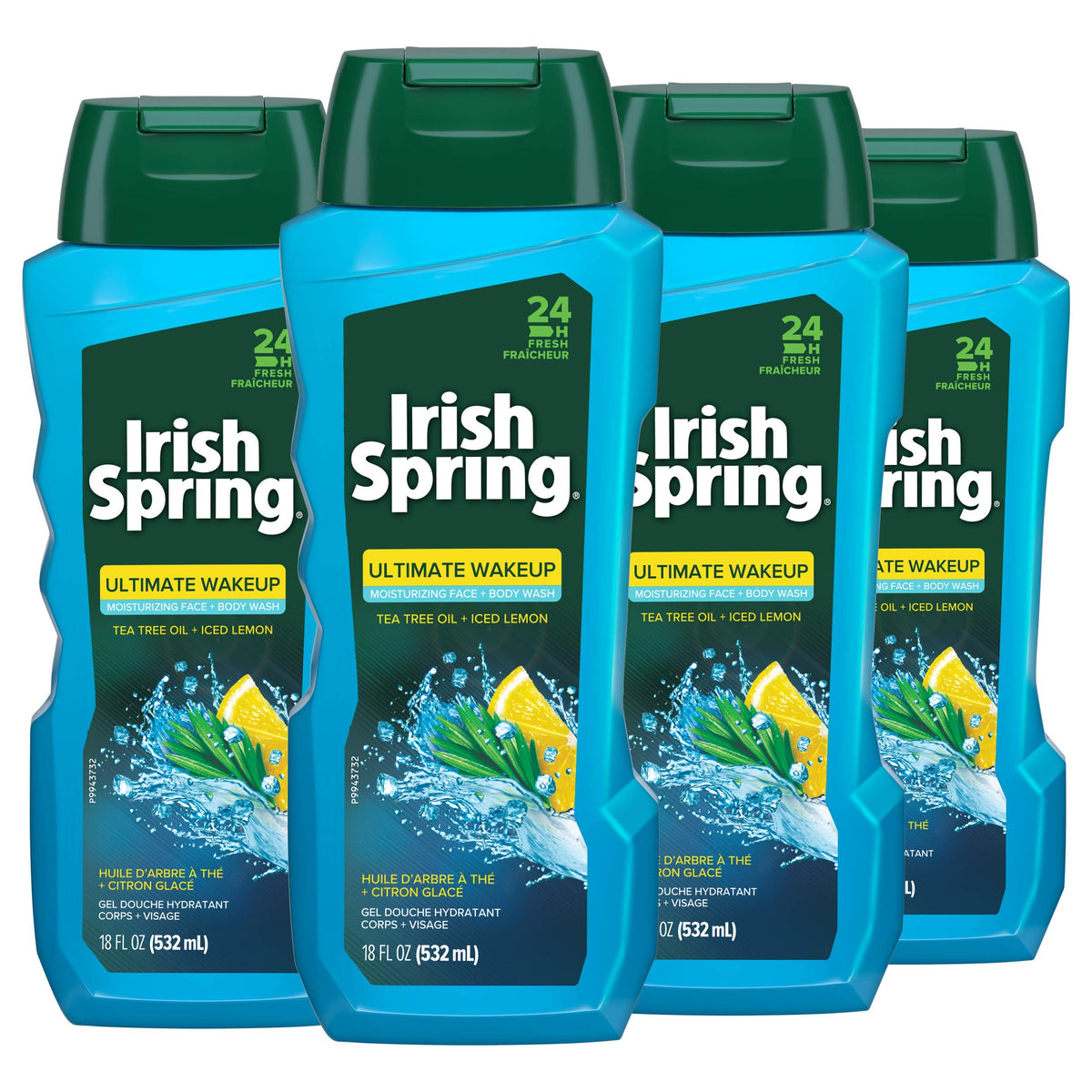 Irish Spring front packaging showing label and scent, energizes morning routine