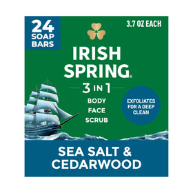 Irish Spring front packaging showing 24 bars and value savings benefit