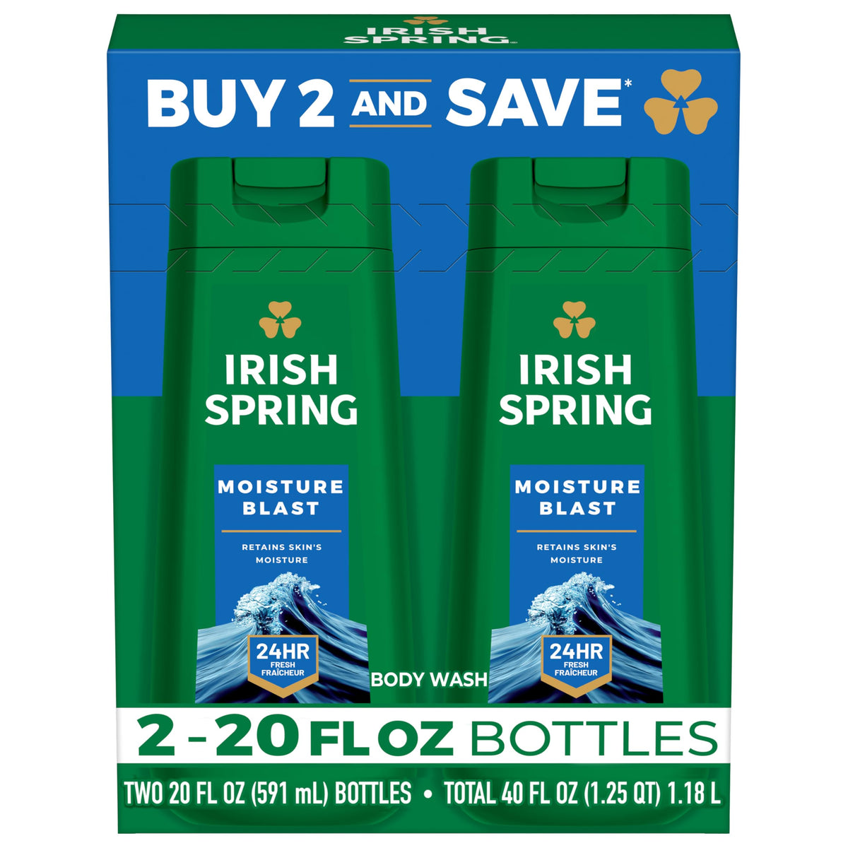 Irish Spring front packaging showing two bottles and brand freshness