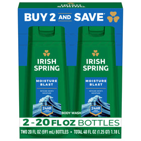 Irish Spring front packaging showing two bottles and brand freshness
